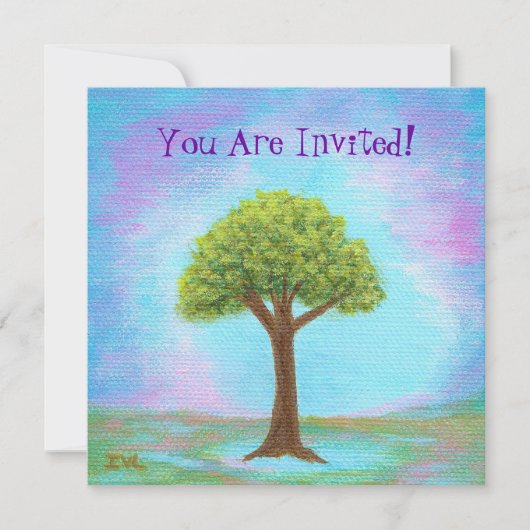Happy Little Tree Whimsical Landscape Blue Kaart (Voorkant)