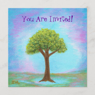 Happy Little Tree Whimsical Landscape Blue Kaart