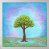 Happy Little Tree Whimsical Landscape Blue Poster (Voorkant)