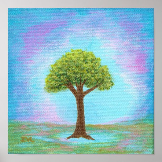 Happy Little Tree Whimsical Landscape Blue Poster (Voorkant)