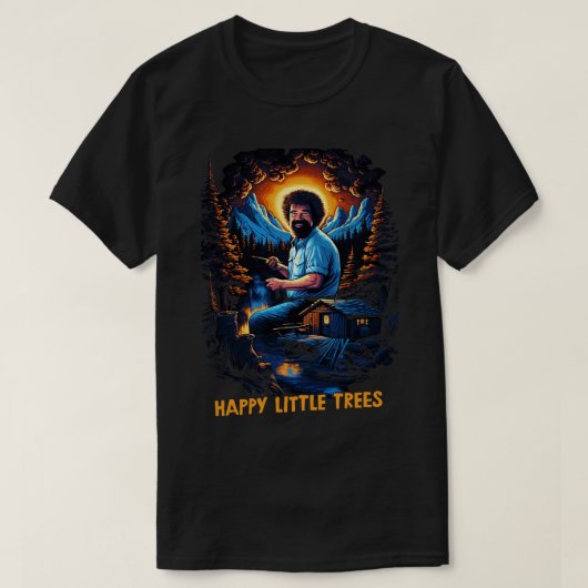 Happy Little Trees Retro Fan kunstwerk T-shirt (Design voorkant)