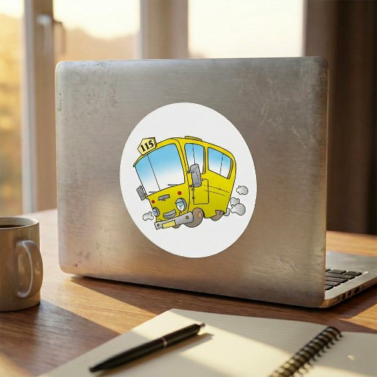Happy Little Yellow School Bus Ronde Sticker
