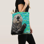 Happy Little Zee Otter Painting Tote Bag (Dichtbij)