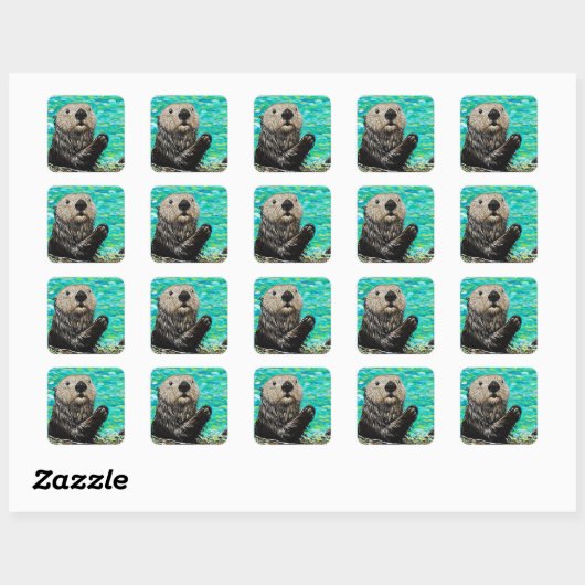 Happy Little Zee Otter Painting Vierkante Sticker (Vel)