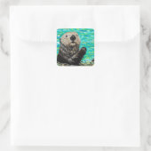 Happy Little Zee Otter Painting Vierkante Sticker (Tas)