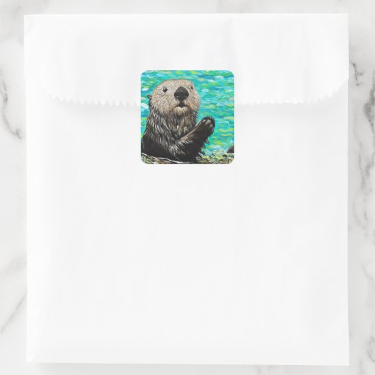 Happy Little Zee Otter Painting Vierkante Sticker (Tas)