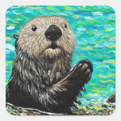 Happy Little Zee Otter Painting Vierkante Sticker (Voorkant)