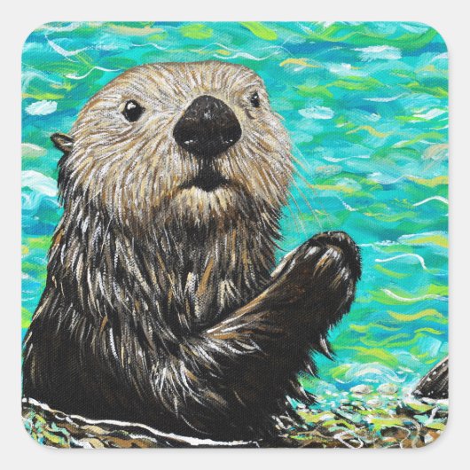 Happy Little Zee Otter Painting Vierkante Sticker (Voorkant)