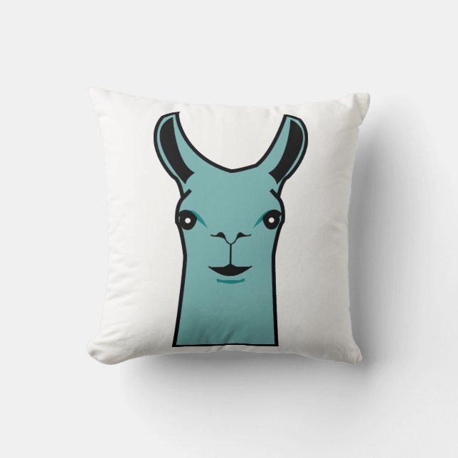 Happy Llama Blauwgroen tekening Kussen (Voorkant)