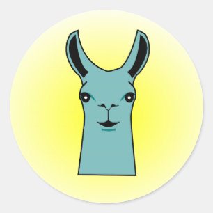 Happy Llama Blauwgroen tekening Ronde Sticker