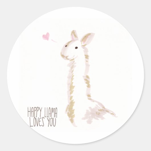 Happy Llama houdt van je Ronde Sticker (Voorkant)