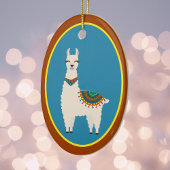 Happy Llama op Blue Keramisch Ornament