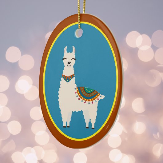 Happy Llama op Blue Keramisch Ornament