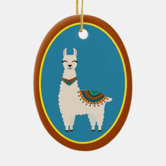 Happy Llama op Blue Keramisch Ornament (Achterkant)