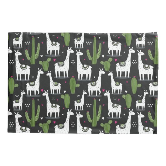 Happy Llama Pattern Kussensloop (Achterkant-Links)