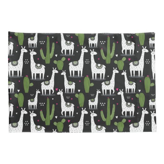 Happy Llama Pattern Kussensloop (Achterkant-Rechts)