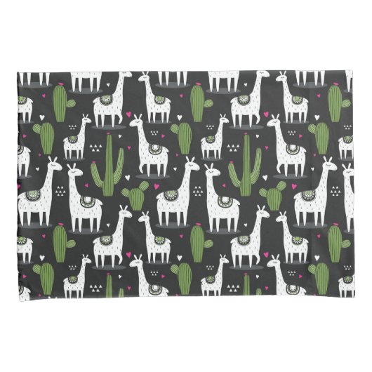 Happy Llama Pattern Kussensloop (Voorkant-Rechts)