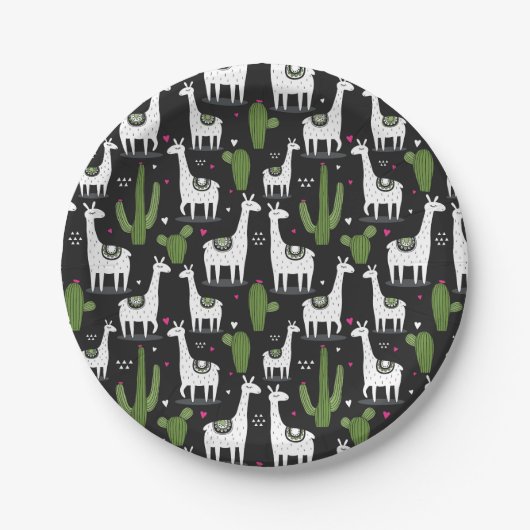 Happy Llama Pattern Papieren Bordje (Voorkant)