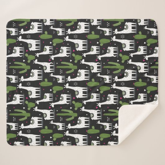 Happy Llama Pattern Sherpa Deken (Voorkant (horizontaal))