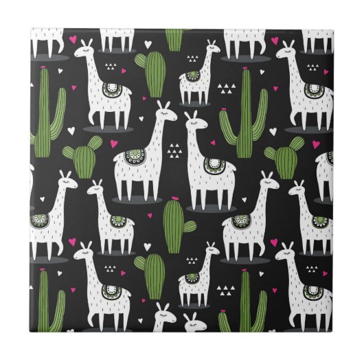 Happy Llama Pattern Tegeltje (Voorkant)