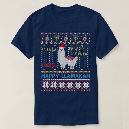 Happy Llamakah Funny Ugly Hanukkah Llama Sweater T-shirt (Design voorkant)