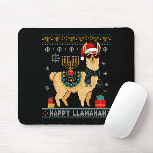 Happy Llamakah Funny Ugly Hanukkah Sweater Llama P Muismat (Met muis)