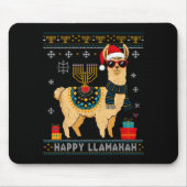 Happy Llamakah Funny Ugly Hanukkah Sweater Llama P Muismat (Voorkant)