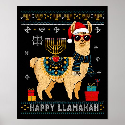 Happy Llamakah Funny Ugly Hanukkah Sweater Llama P Poster (Voorkant)