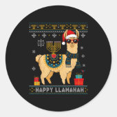 Happy Llamakah Funny Ugly Hanukkah Sweater Llama P Ronde Sticker (Voorkant)