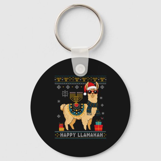 Happy Llamakah Funny Ugly Hanukkah Sweater Llama P Sleutelhanger (Voorkant)