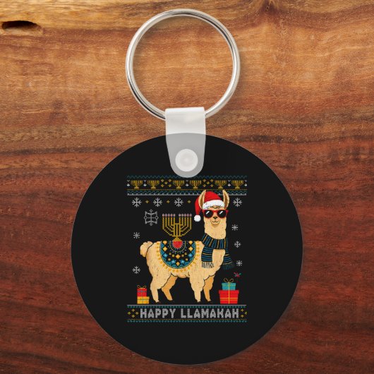 Happy Llamakah Funny Ugly Hanukkah Sweater Llama P Sleutelhanger (Voorkant)