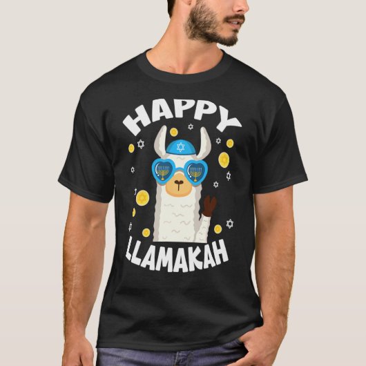 Happy Llamakah Hanukkah Funny Llamaorah T-shirt (Voorkant)