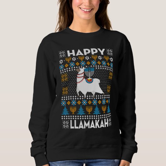 Happy Llamakah  Llama  Hanukkah Ugly Sweater (Voorkant)