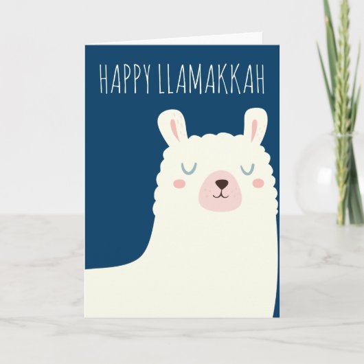 Happy Llamakkah Blue Hanukkah Llama Cute Feestdagen Kaart (Voorkant)