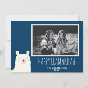 Happy Llamakkah Blue Hanukkah Llama Cute Photo Feestdagenkaart