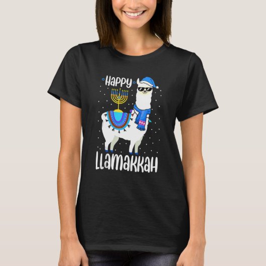 Happy Llamakkah Cute Jewish Llama Sunglasses Hanuk T-shirt (Voorkant)
