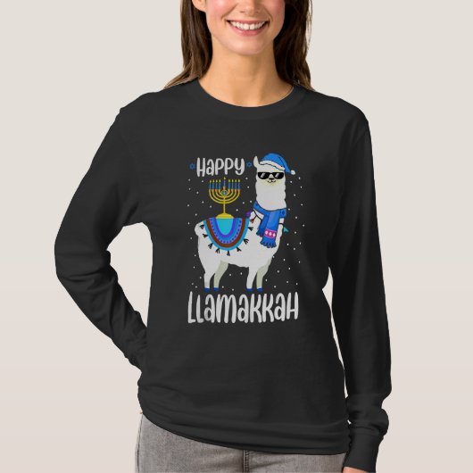 Happy Llamakkah Cute Jewish Llama Sunglasses Hanuk T-shirt (Voorkant)