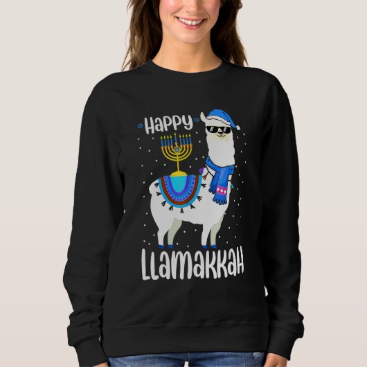 Happy Llamakkah Cute Jewish Llama Sunglasses Hanuk Trui (Voorkant)