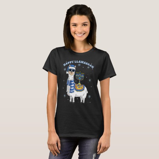 Happy Llamakkah Hanukkah Llama Chanukah Alpaca Gir T-shirt (Voorkant volledig)