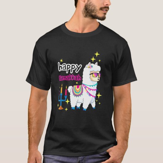 Happy Llamakkah Llama Candles Alpaca Menorah Jewis T-shirt (Voorkant)