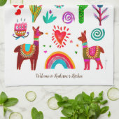 Happy Llamas & Hearts  keukenhanddoeken (Gevouwen)