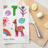 Happy Llamas & Hearts  keukenhanddoeken (Quarter Fold)
