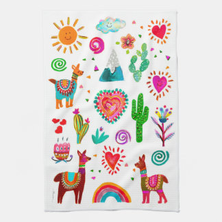 Happy Llamas & Hearts Simple Kitchen Towels Theedoek