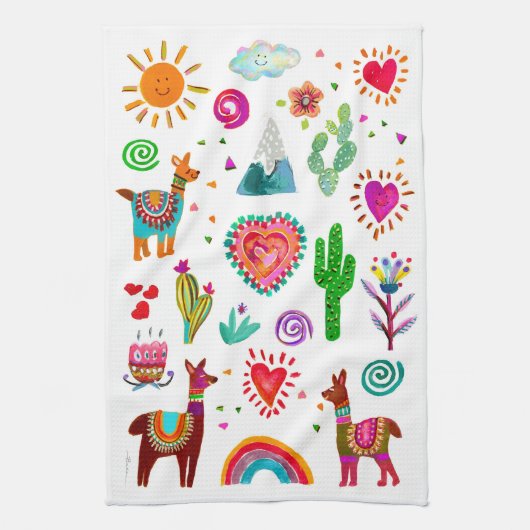 Happy Llamas & Hearts Simple Kitchen Towels Theedoek (Verticaal)