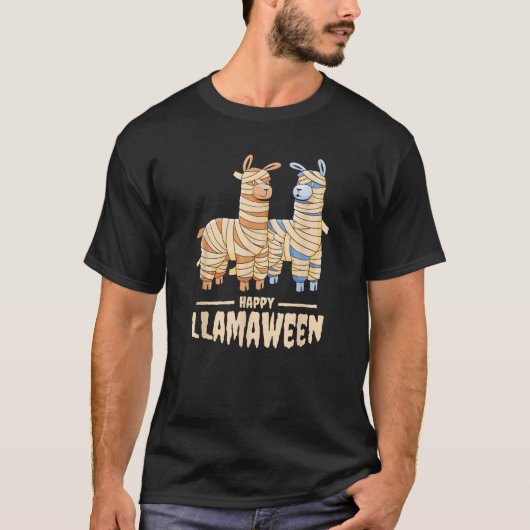 Happy Llamaween Funny Halloween Llama Mummy Costum T-shirt (Voorkant)