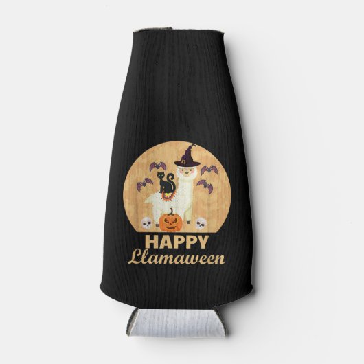 Happy Llamaween Funny Llama Lover Spooky Halloween Flesjeskoeler (Voorkant)