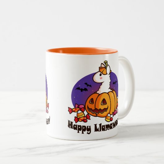 Happy Llamaween Tweekleurige Koffiemok (Voorkant rechts)