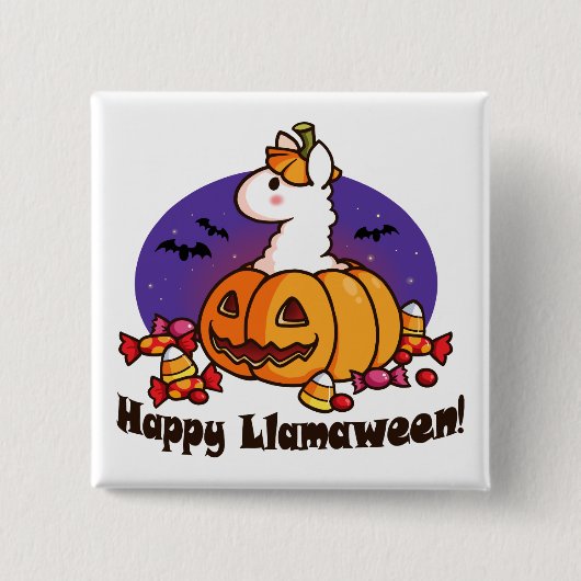 Happy Llamaween Vierkante Button 5,1 Cm (Voorkant)