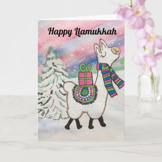 Happy Llamukkah Hanukkah Holiday Kaart (Orchidee)