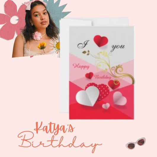 Happy Love Heart, Flashy Verjaardag Wenskaart Kaart